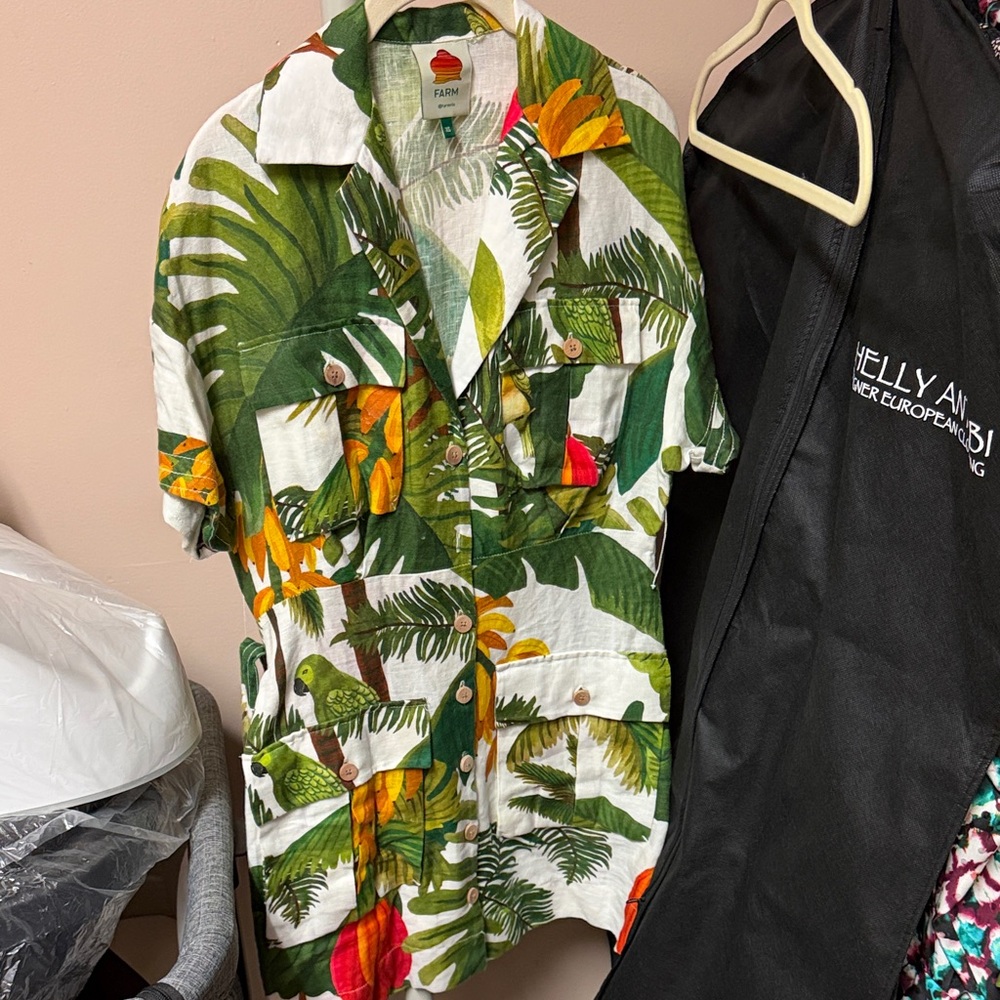 Tropical Leaf Print Button-Up dress